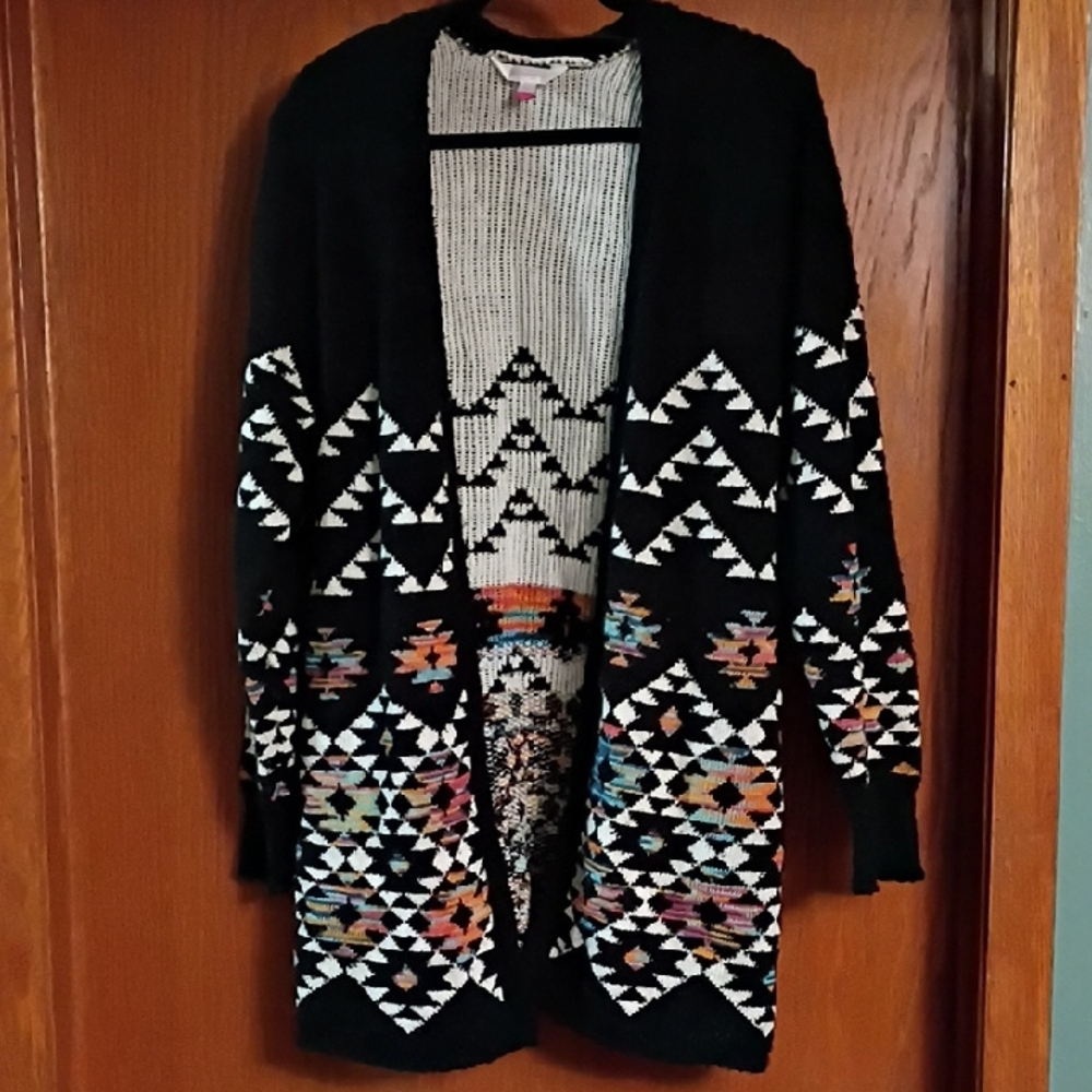 No Boundaries Black and Multicolor Patterned Cardigan Size XXL/ 2XL